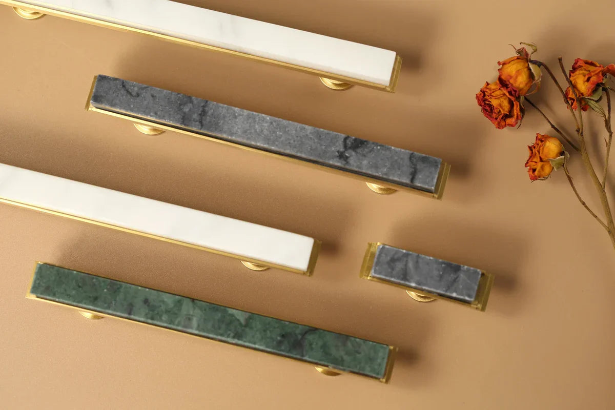 Karish Modern White Marble & Brass T-Bar Handle