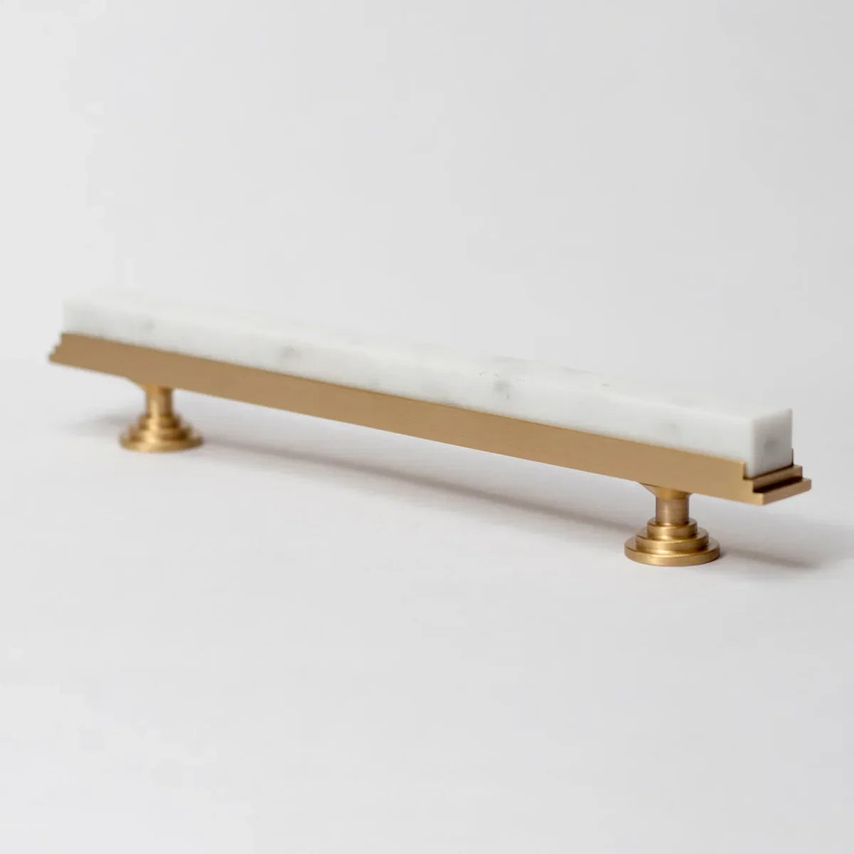 Karish Modern White Marble & Brass T-Bar Handle